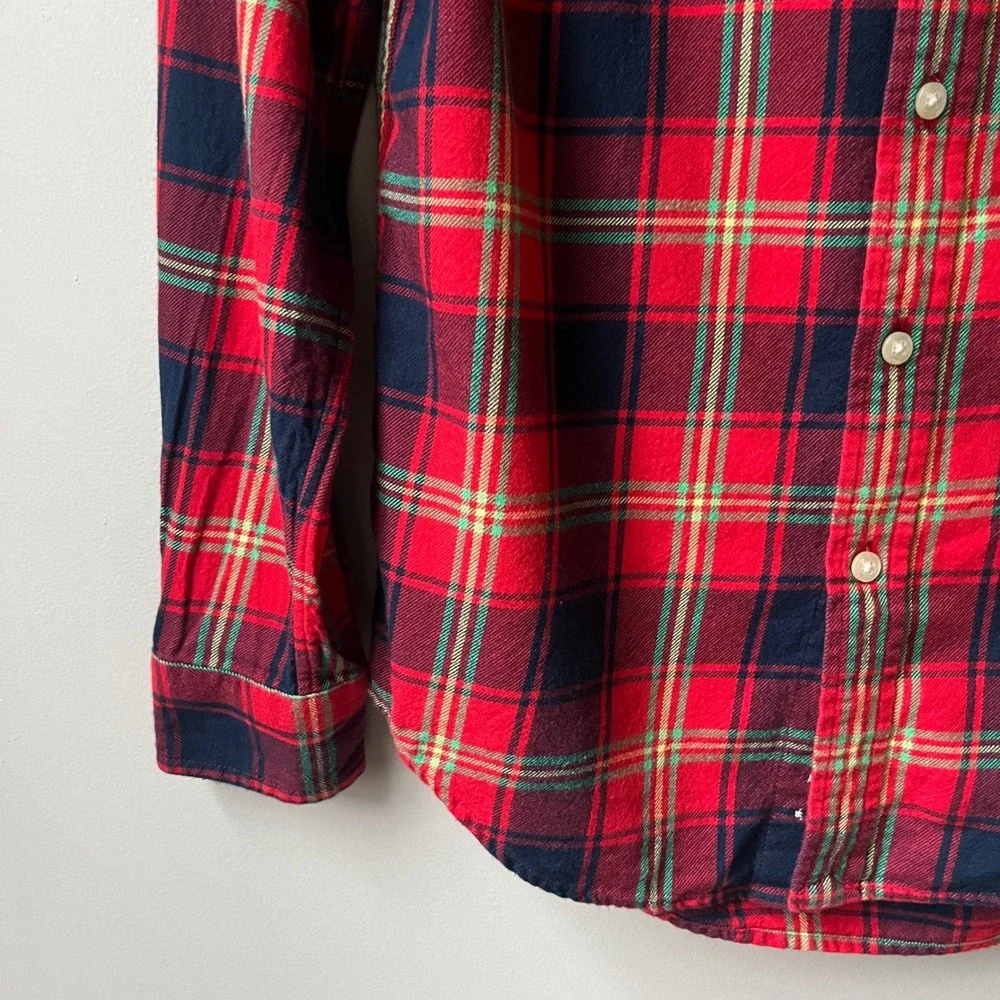 Ralph Lauren Flannel Shirt Boys Size 10/12 Red Plaid 100% Cotton Preppy Classic